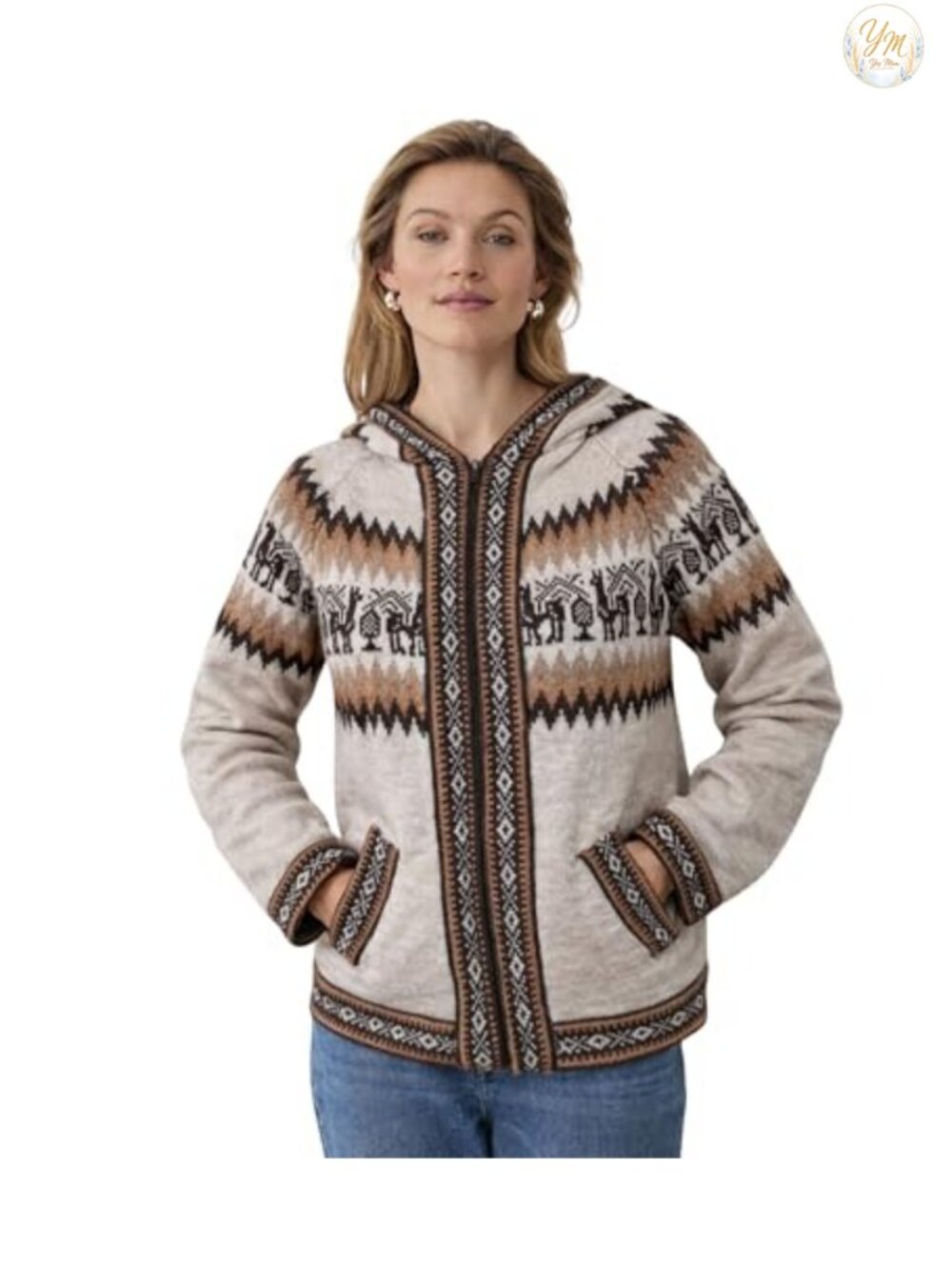 Handmade Alpaca Wool Hooded Cardigan Sweater for Women, Lightweight